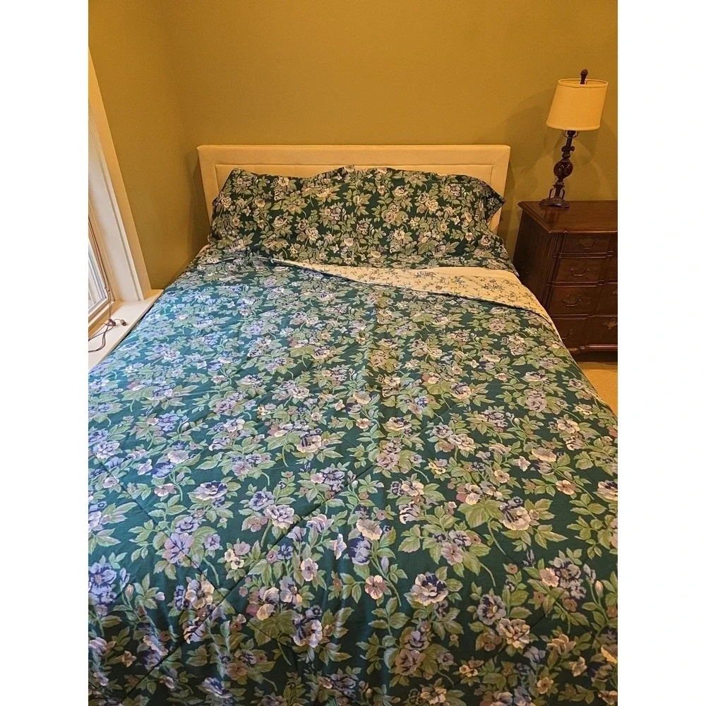 Vtg 90s Primrose Violet Green Floral‎ Martex 